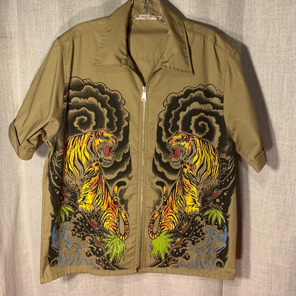 Tiger tattoo art zip up top. Unisex